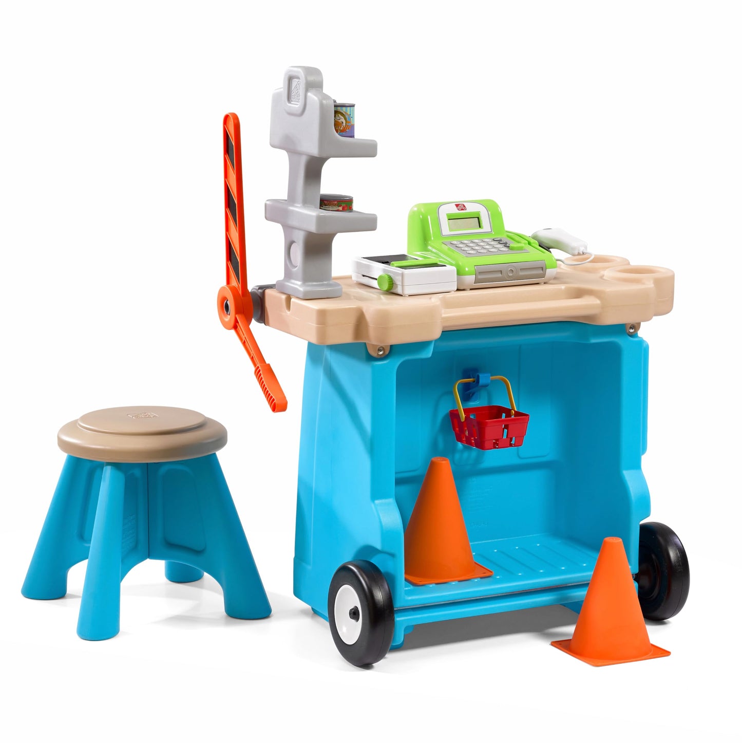 Step2 Stop & Go Market | Kids Pretend Play Store & Toll Booth with Toy Cash Register, Blue
