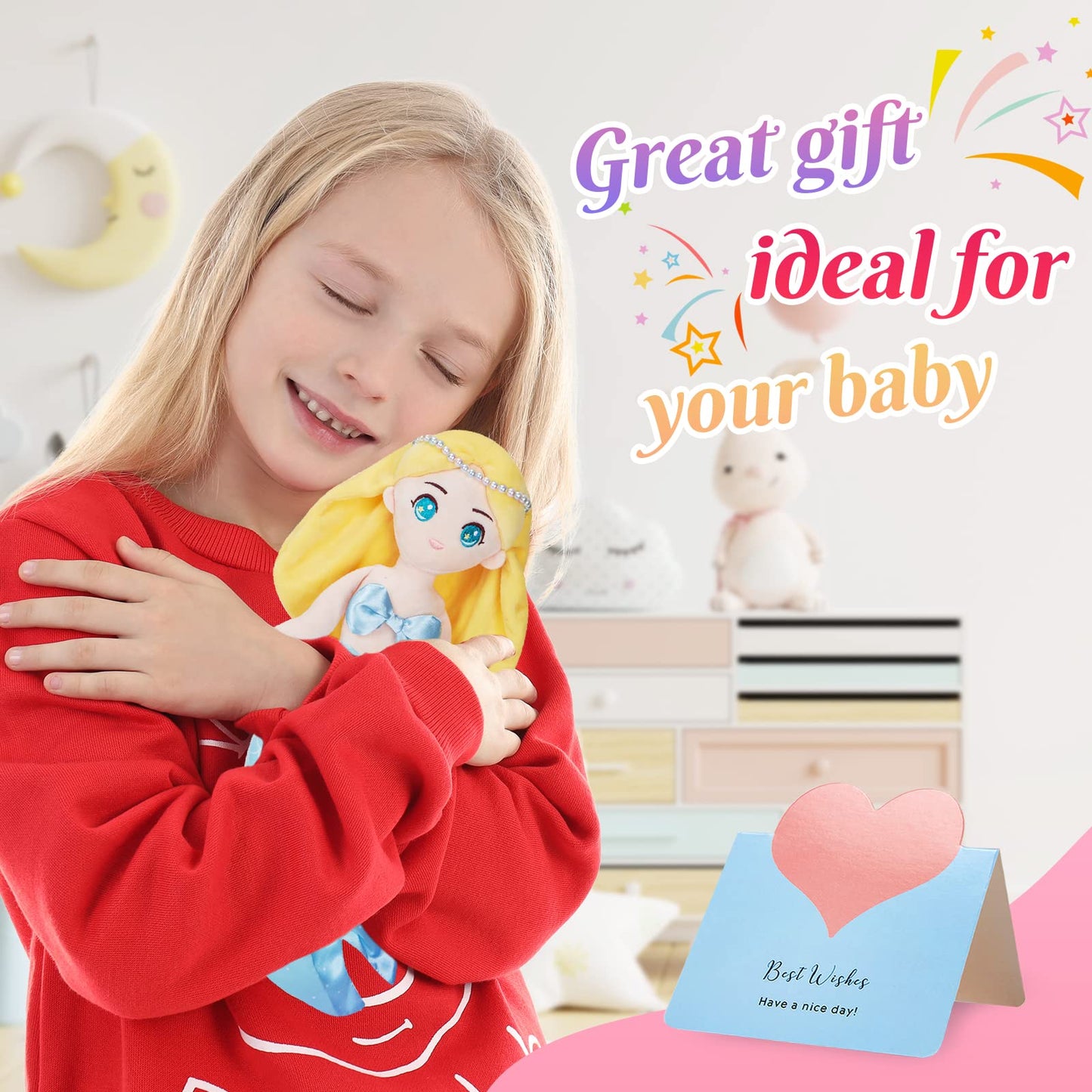 Athoinsu Mermaid Princess Stuffed Animal Soft Plush Toy Doll Birthday Children'S Day For Toddlers Girls, Yellow, 15.5''