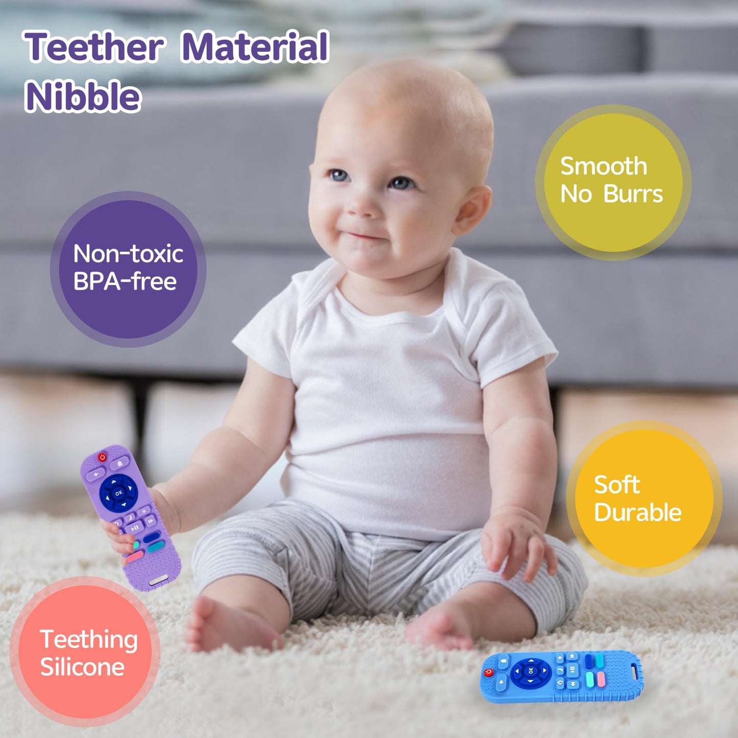 Hooku 2 Pack Silicone Teethers For Babies 6-12 Months, Sensory Teething Toys For Newborns To Toddlers, Infant Girl Boy Gifts