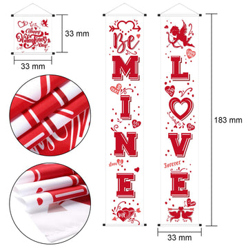 Blulu 3 Pcs Valentines Day Porch Banner Be Mine Banner Happy Valentines Day Decoration Set Heart Love Door Decoration for Welc