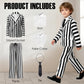 ERCAUX Black and White Striped Suit - Halloween Horror Costume  Scary Cosplay Outfit  Scary Movie Character Dress-Up (140)