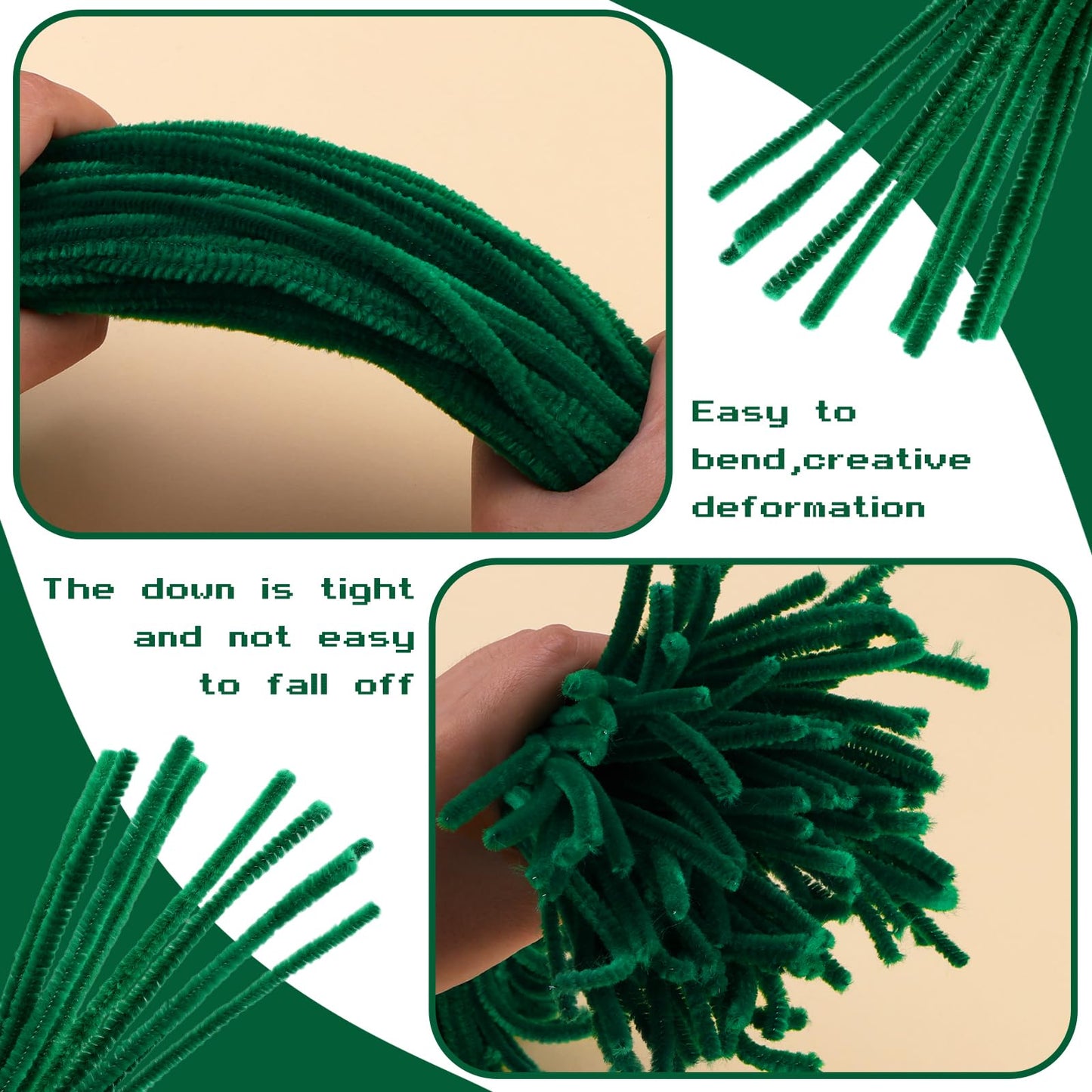 Giwrmu 100 Pieces Pipe Cleaners Chenille Stem, Dark Green Pipe Cleaners Craft, Fuzzy Sticks Craft Supplies, Colored Pipe Cleaner