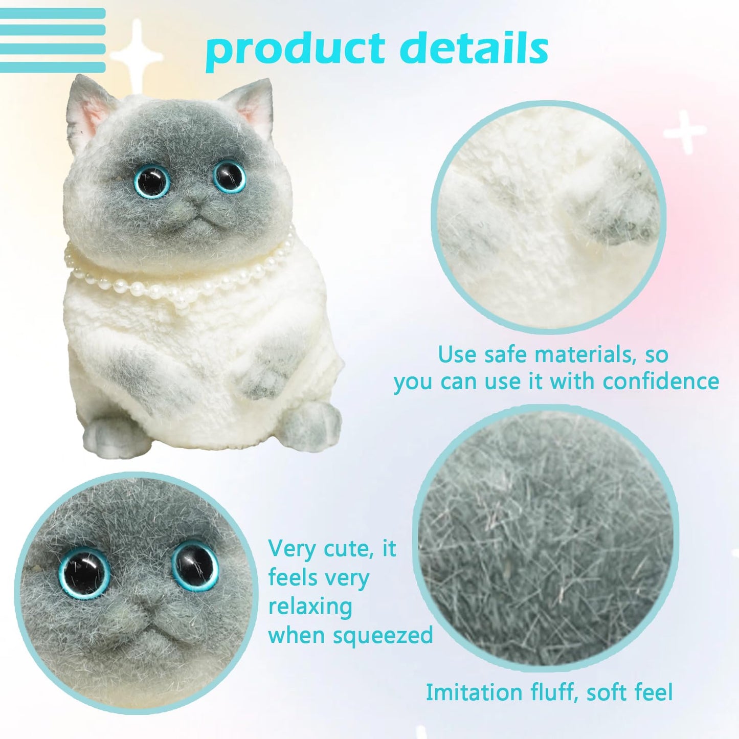 Taba Giant Squishy For Kids Adults, Big Furry Cat Toy For Stress Relief, Super Soft Squeeze Fidget Toy (Siamese Cat)