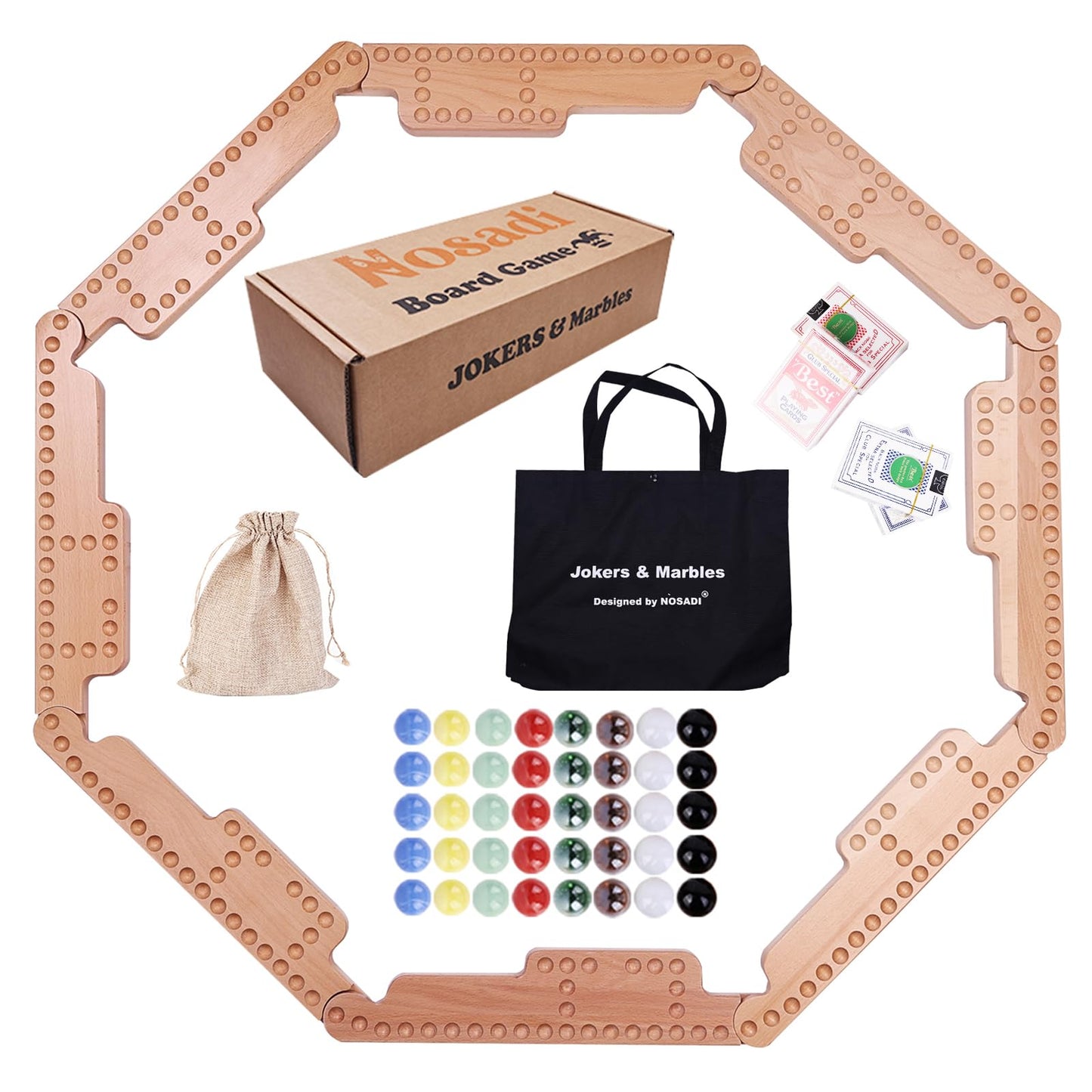 Nosadi Jokers and Marbles Board Game,Real Beech Wooden Marble Game for 2-8 Player,Best Family Board Game for Game Nights,Holiday