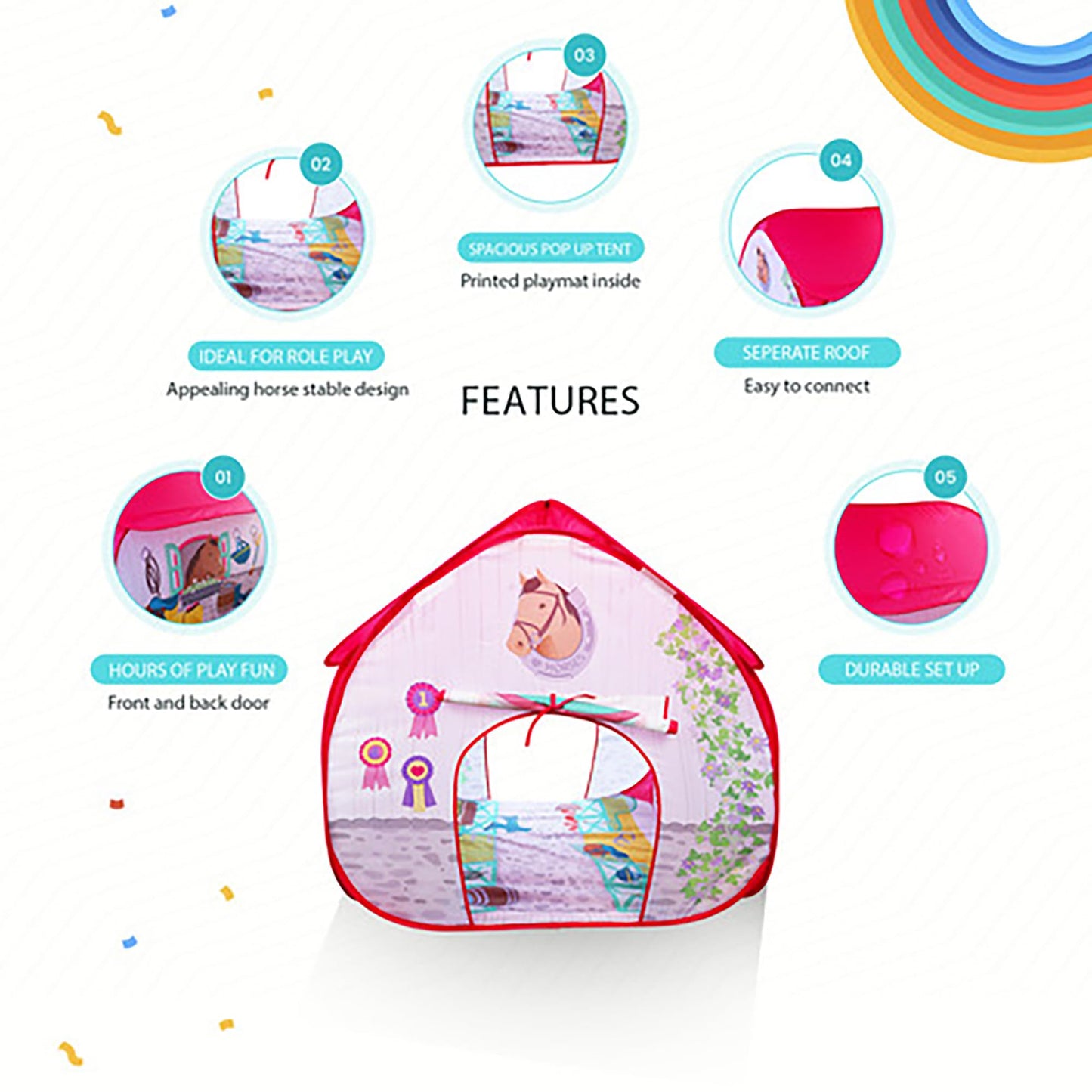 Pop It Up|Horse Stable - Pop-Up Playtent - Fun2Give Indoor Playhouse, Front & Back Doors, Spacious Interior, Pretend Play, Toddlers & Kids Ages 3+