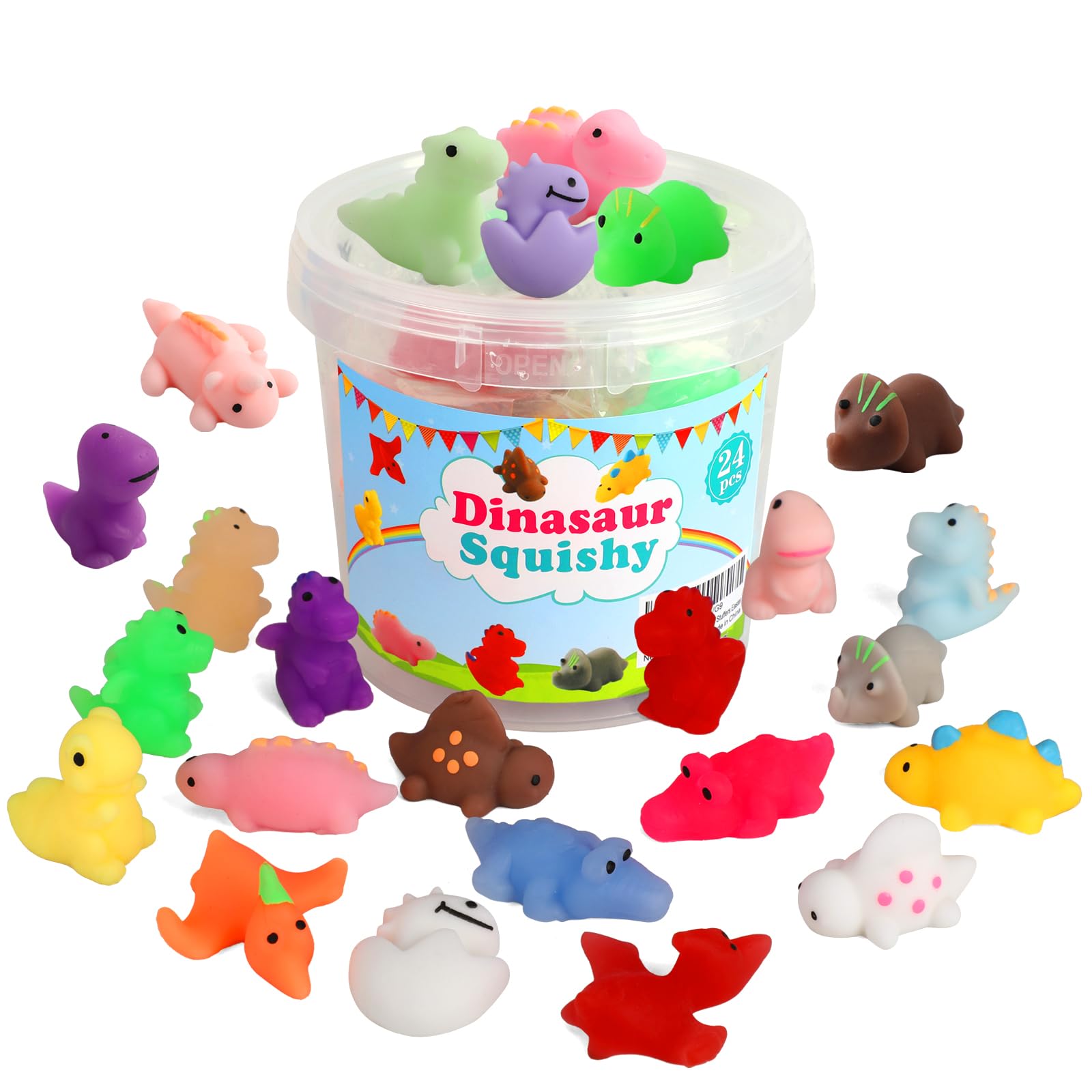 Mochi Squishy Toys, 24 Pcs Dinasaur Squishy Animal Party Favors For Kids Classroom Prize Stress Relief Squishies Bulk Gift For B