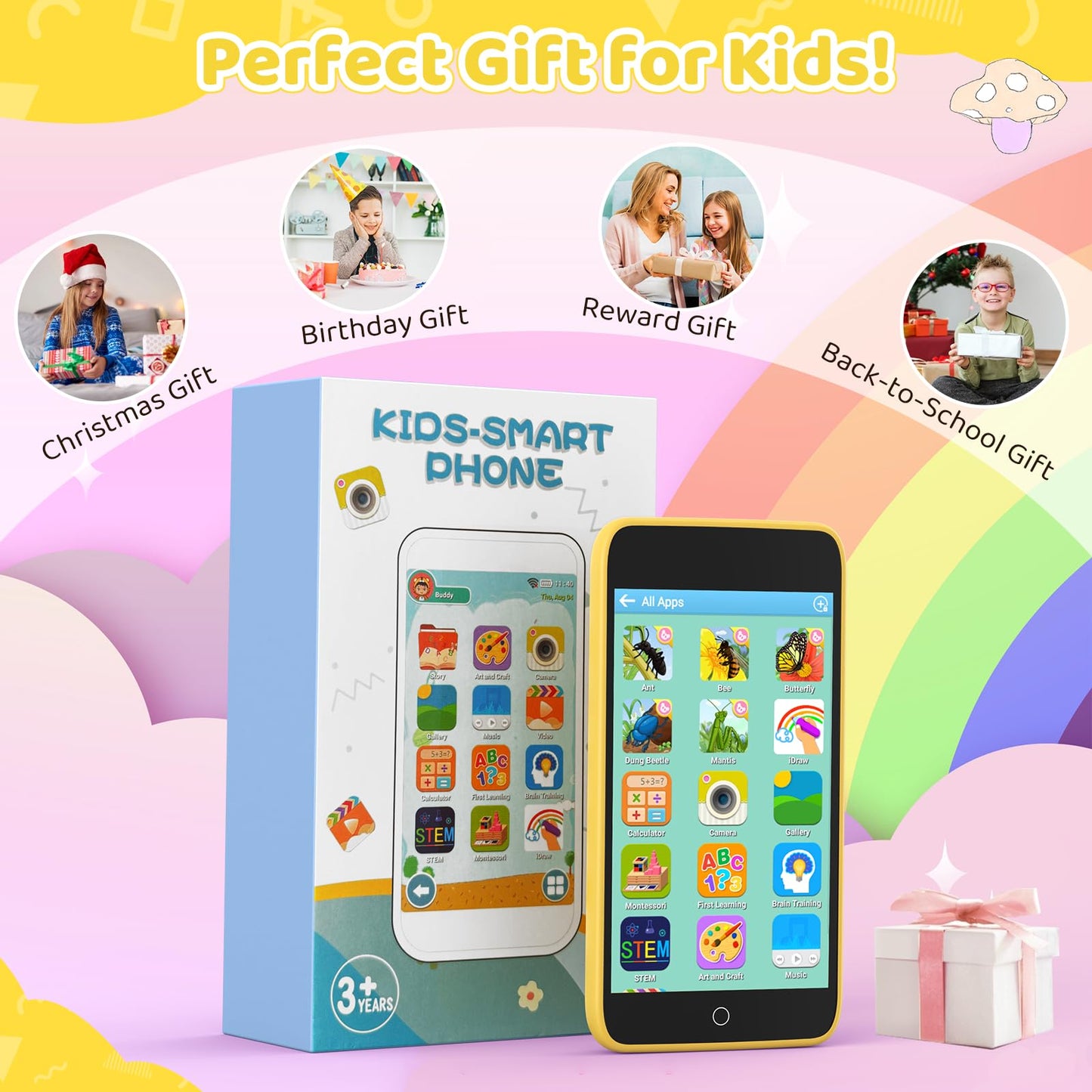 Kids Smart Phone Gifts for Boys and Girls Ages 3-12, 3.97'' Touchscreen Kids Toy Phone - Kids Cell Phone with 210+ Learning Game