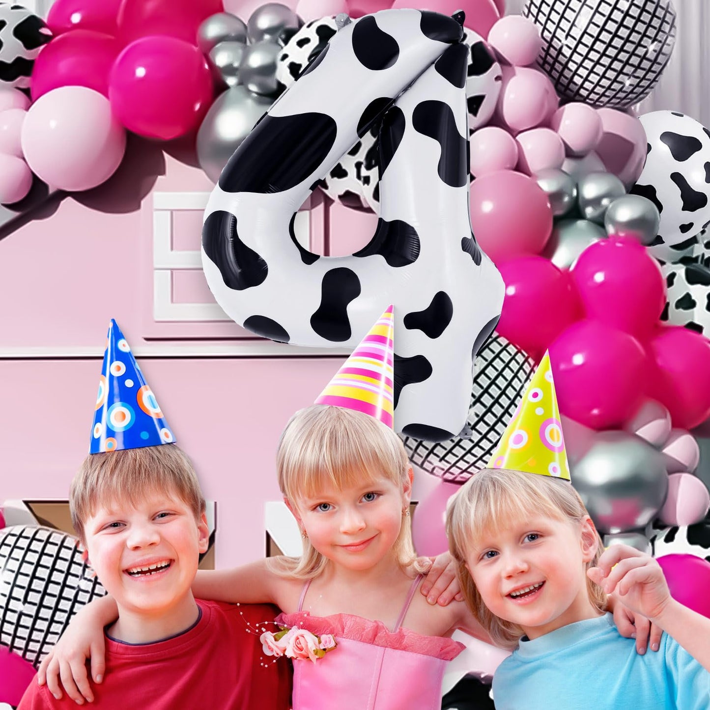Cow Print Number 4 Balloon, Large 40 Inch Cow Number Birthday Balloons, Foil Mylar Number 4 Balloons For 4 Year Old Birthday Par