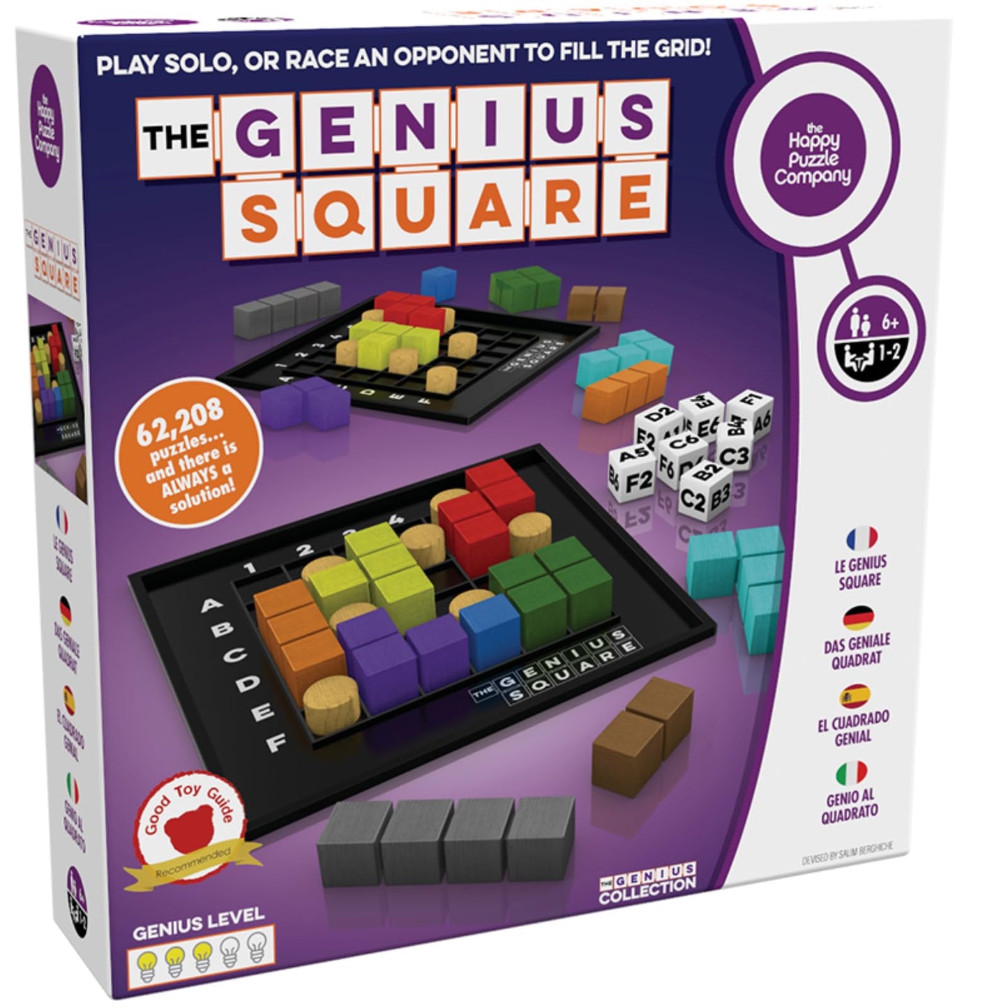 The Happy Puzzle Company Genius Square STEM Puzzle Game - Multicolored, Wooden, 60000+ Solutions, Game of the Year Award Winner