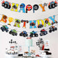 Zwiebeco Birthday Party Decoration Supplies Colorful Happy Birthday Sign Banner Trucks Off-Road Vehicles Banner Hanging Paper Ba