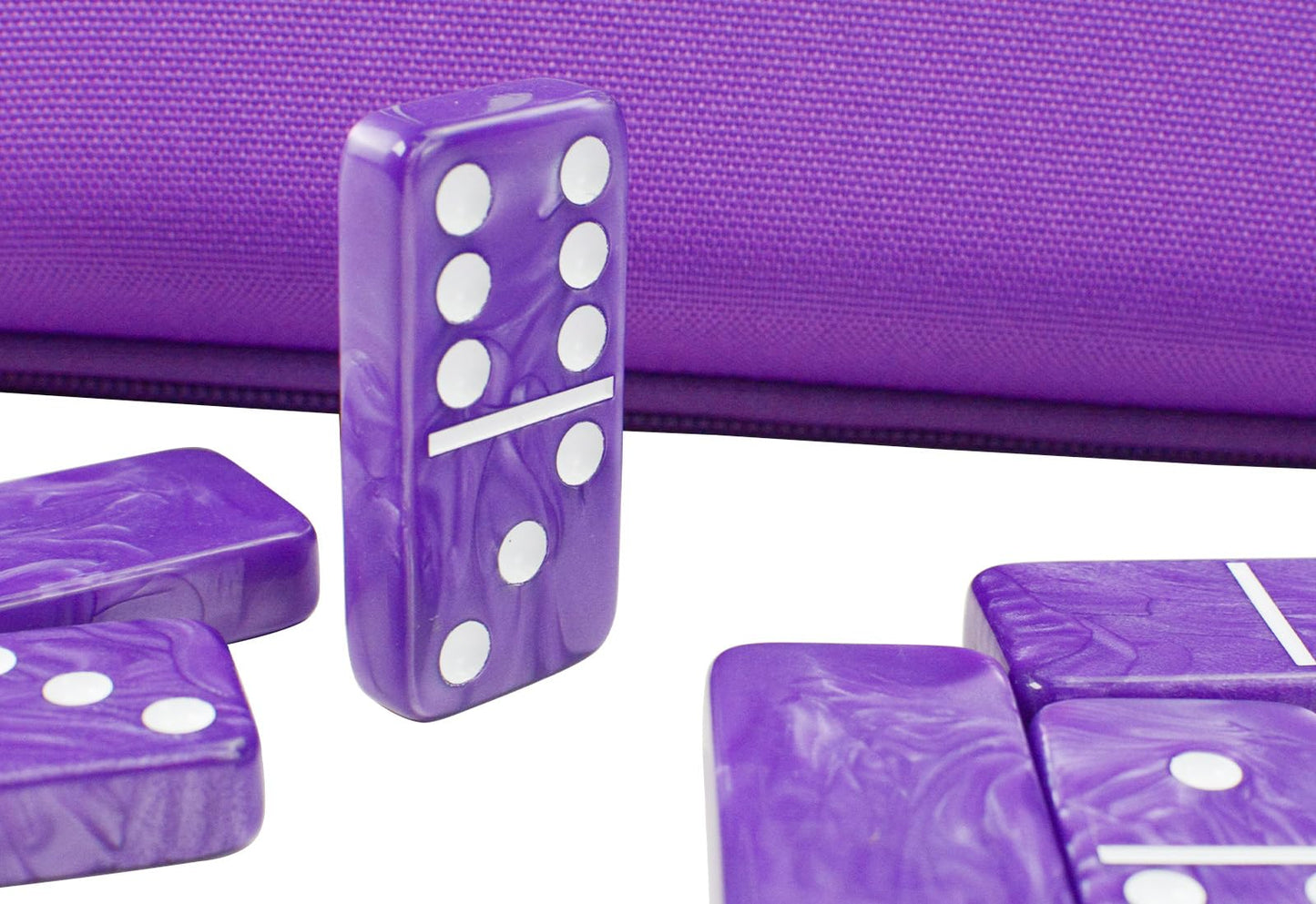Vovotuzzi Dominos Set For Adults, Double 6 Dominoes Set With 4 Domino Wooden Racks, Marble Purple Dominos For Kids And Adults Wi