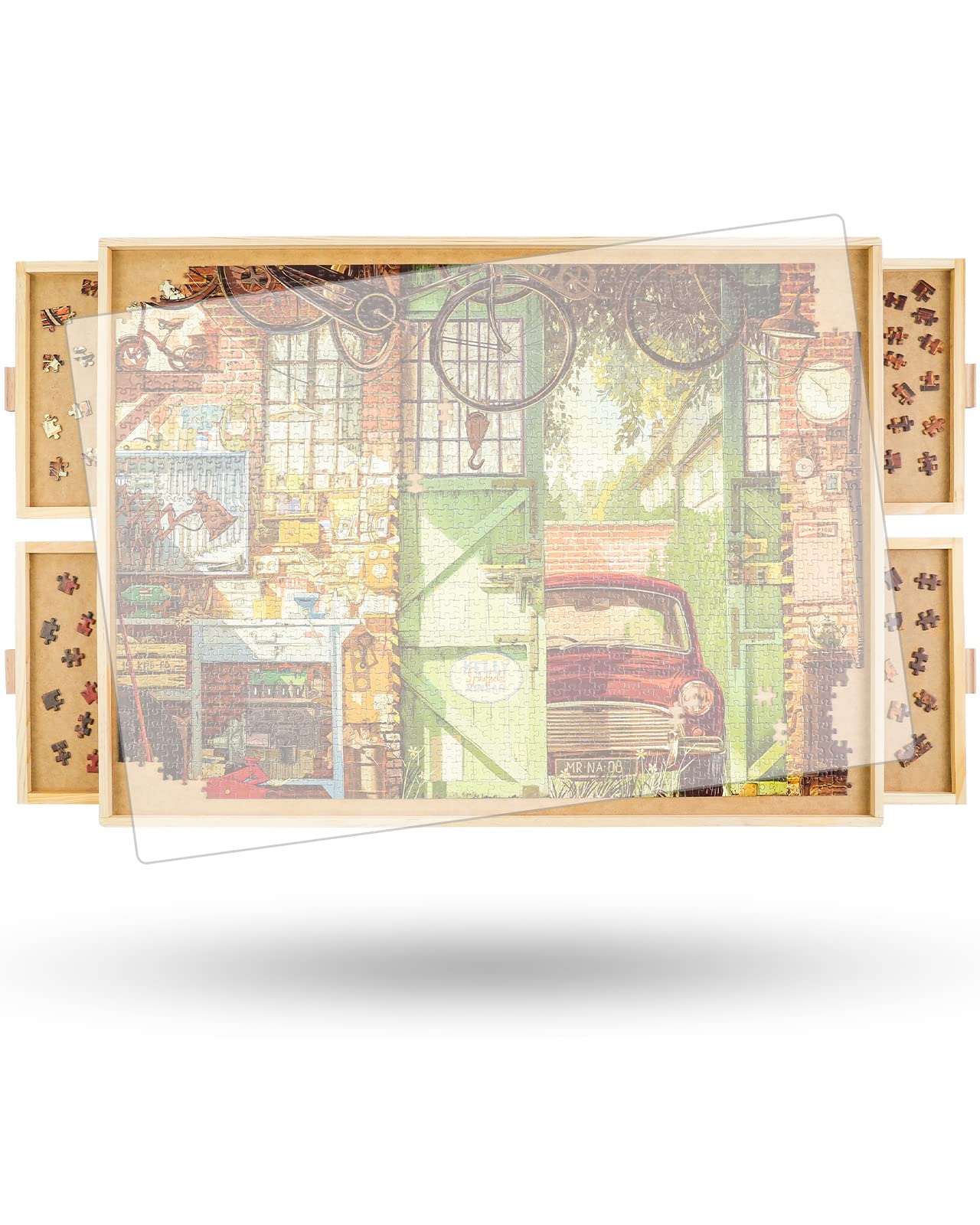 All4Jig 2000 Piece Rotating Puzzle Board With Drawers And Cover,29.7'X41.3'Portable Wooden Jigsaw Puzzle Table For Adults Portable,Lazy Susan Spinning Puzzle Boards Birthday Gift For Mom