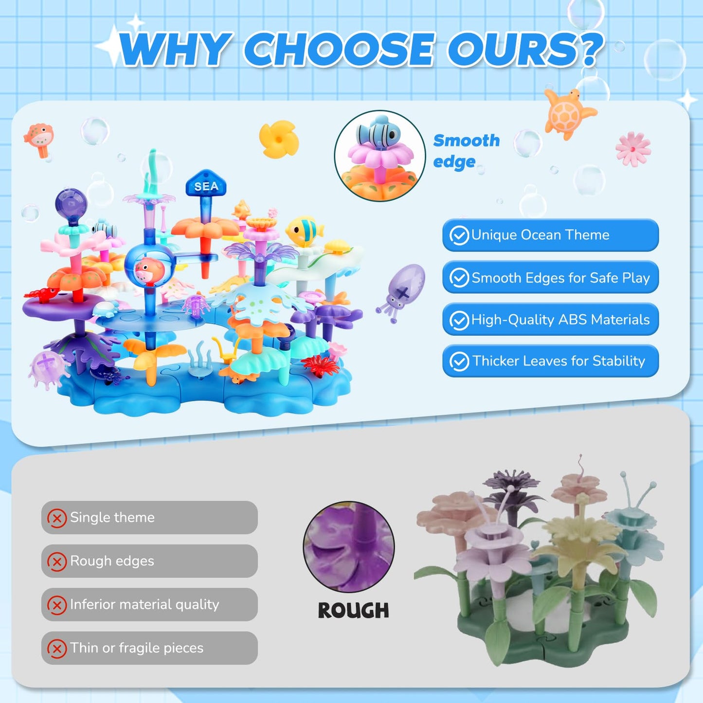 Inklab Birthday Gifts For 3 4 5 6 7 Years Old Toddlers Girls Boys - 76Pcs Marine Life Building Stacking Toys With Carry Box | St