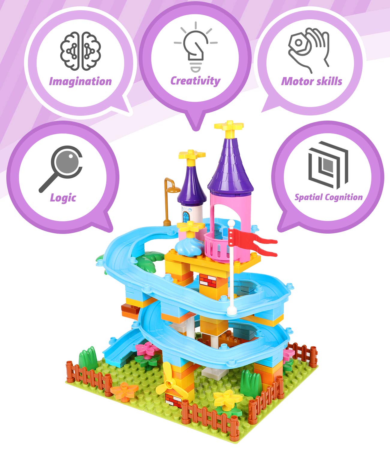 Marble Run Toy Building Sets, 86Pcs Castle Building Duplos For Age 3+, Marbles Track Building Toys, Large Building Bricks Race Track Stem Educational Toys For Toddler Boy Girl Birthday Toys Gifts