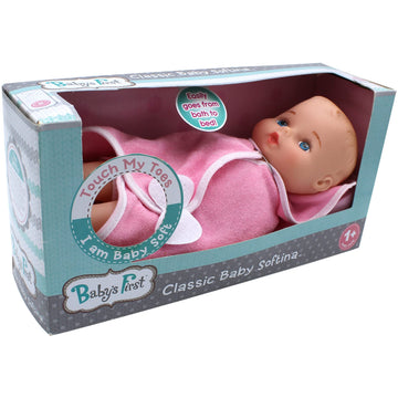 Baby's First 11" Softina Bathtime Doll with Pink Towel - Safe for Kids 1 Year & Up, Plastic, Small