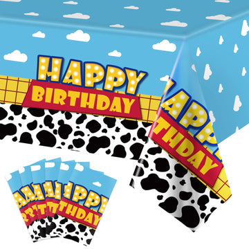 6 Pack Cartoon Story Birthday Party Supplies Cow Pattern Printed Table Cover Blue Sky And White Cloud Tablecloths Cow Birthday P