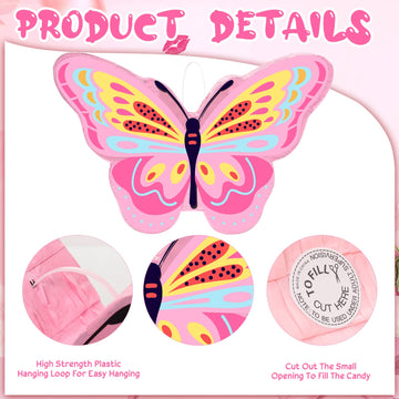 Threan Butterfly Pinata Bundle With Bat Stick & Blindfold - Butterfly Theme Party Supplies For Birthday Or Baby Shower - Cardboard Pinata, Includes Confetti