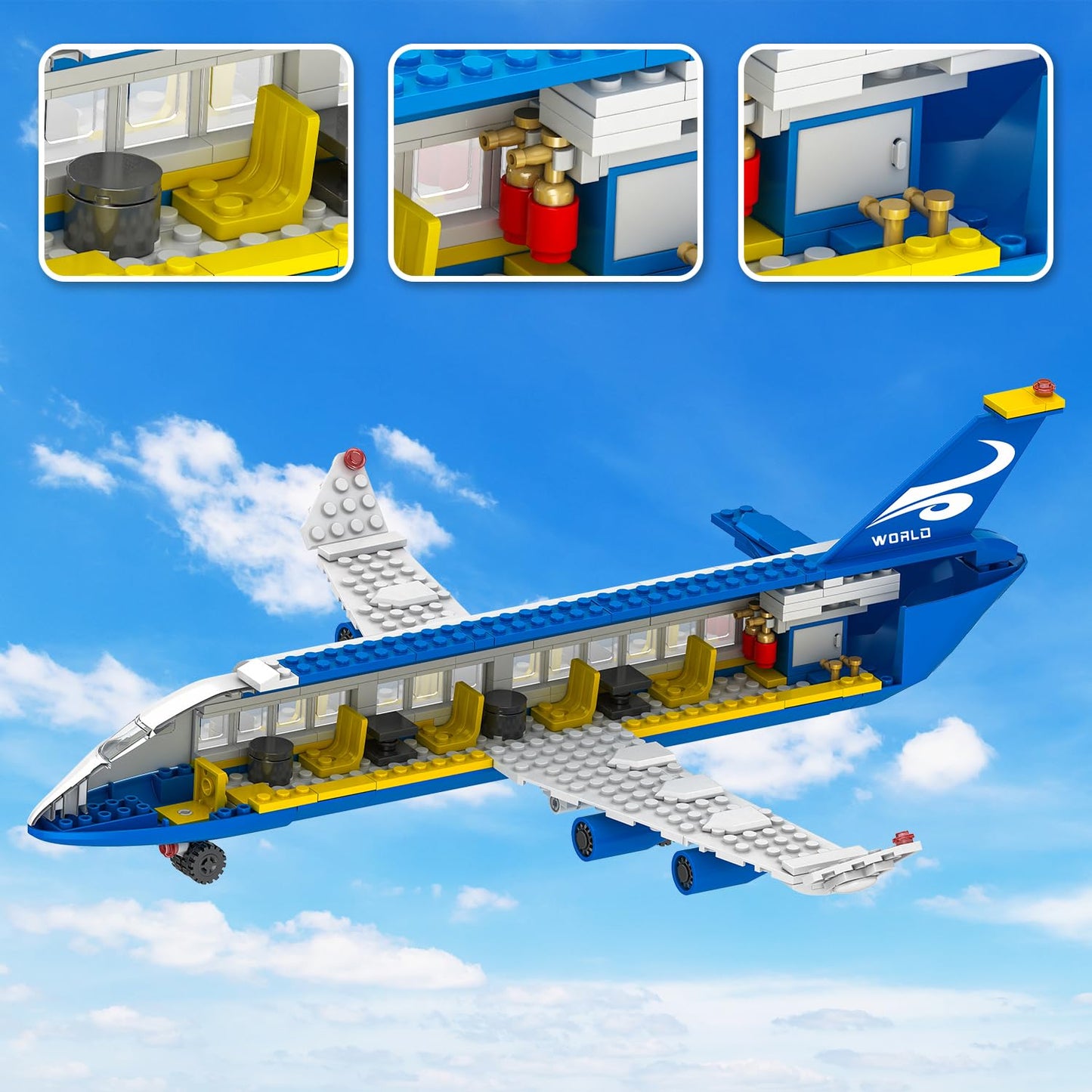 Wingift 491 Piece City Passenger Airplane Building Set, 6 In1 Airplane Bricks Toy-Airbus, Creative Building Projects With Shuttle Bus, Baggage Truck, Top Stem Toy For Boy And Girl Ages 6 7 8+