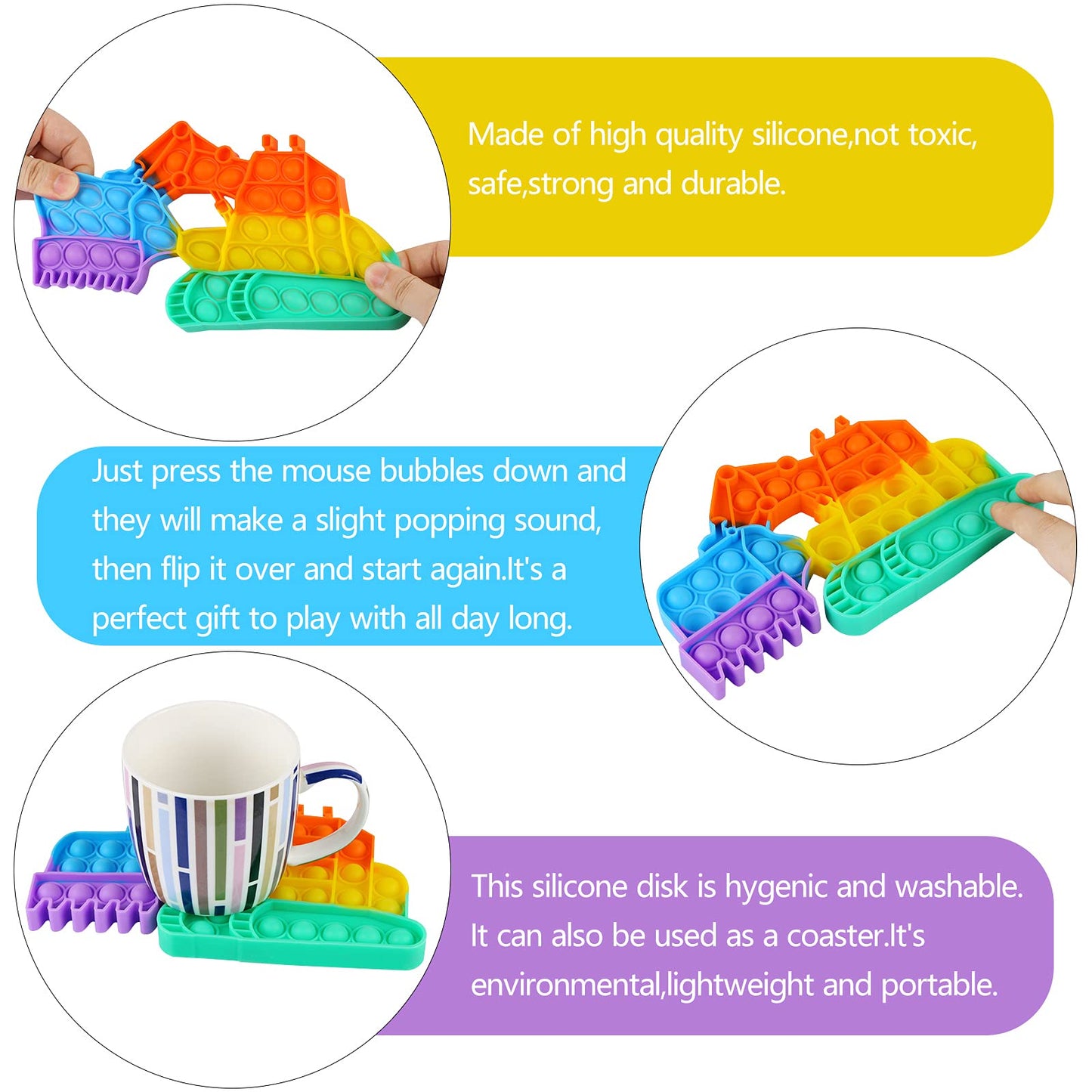 Evermarket 4 Pack Push Pop Bubble Sensory Fidget Toys,Rainbow Simple Fidget Toy Pack Bubble Popper Silicone Squeeze Toy Stress R