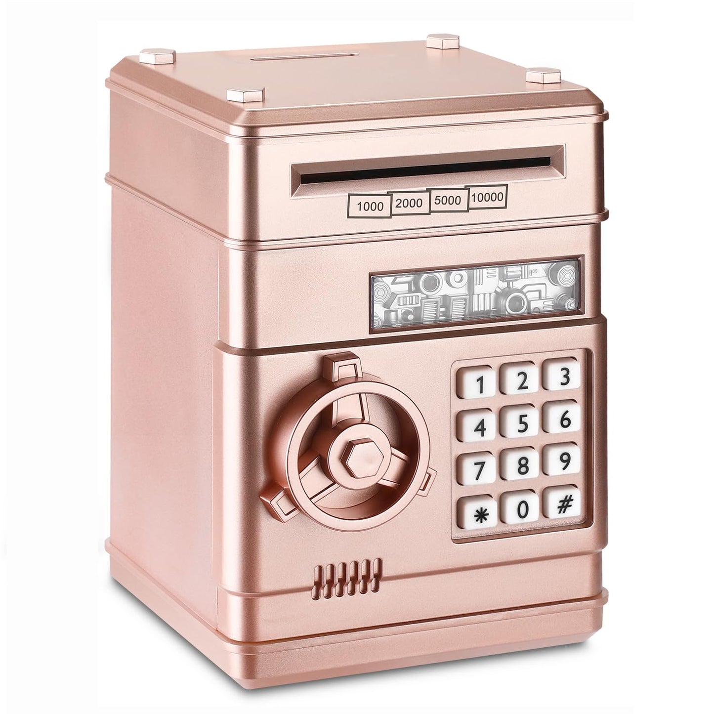 Setibre Piggy Bank, Electronic Atm Password Cash Coin Can Auto Scroll Paper Money Saving Box Toy Gift For Kids (Rose Gold)