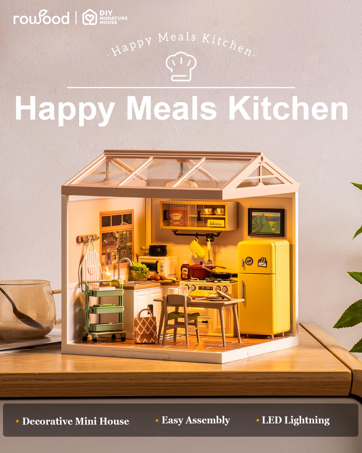 Rowood Miniature House Kit DIY Plastic Mini Dollhouse Kit to Build for mature-themeds mature-themed Craft Kits Teen Girl Gifts on Birthday Christmas-Happy Meals Kitchen