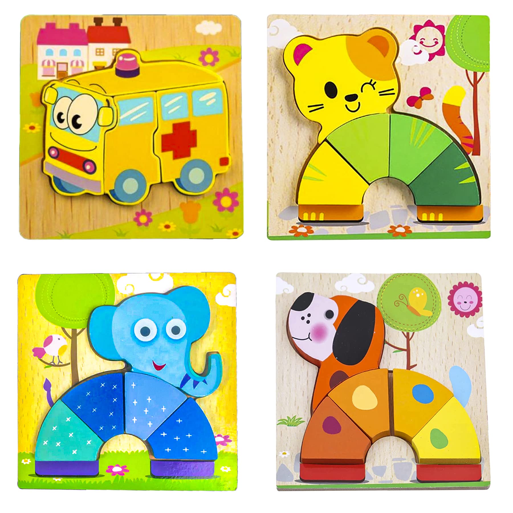 Wishkey Set Of Jigsaw Wooden Animal Vehicle Puzzle Early Age Matching Game Learning Educational Preschool Toy Random Design Puzz