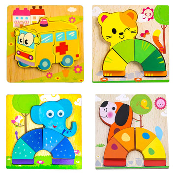 Wishkey Set Of Jigsaw Wooden Animal Vehicle Puzzle Early Age Matching Game Learning Educational Preschool Toy Random Design Puzz