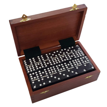 Marion Double 9 Domino Set (55 Tiles) Jumbo Tournament Professional Size With Spinners In Dovetailed Sheesham Wood Box (Black)