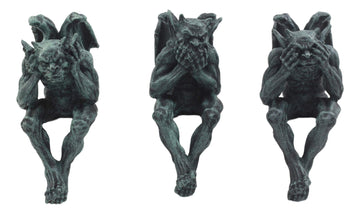 Ebros Gift Notre Dame Chimera Winged Hear No Evil See No Evil Speak No Evil Gargoyle Shelf Sitters Figurines 5' Tall Gargoyle Sculptures Set Of 3