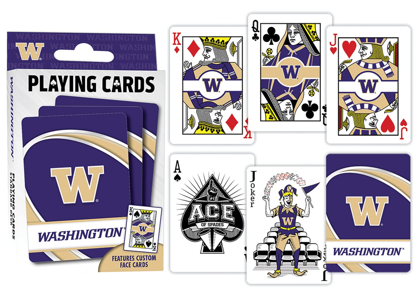 Masterpieces NCAA Washington Huskies Playing Cards  2.5 x 3.5 - enhanced Quality  Educational  and Fun Activity for Kids and Families - Great Gift Idea for Holidays  Birthdays  and Everyday Playtime