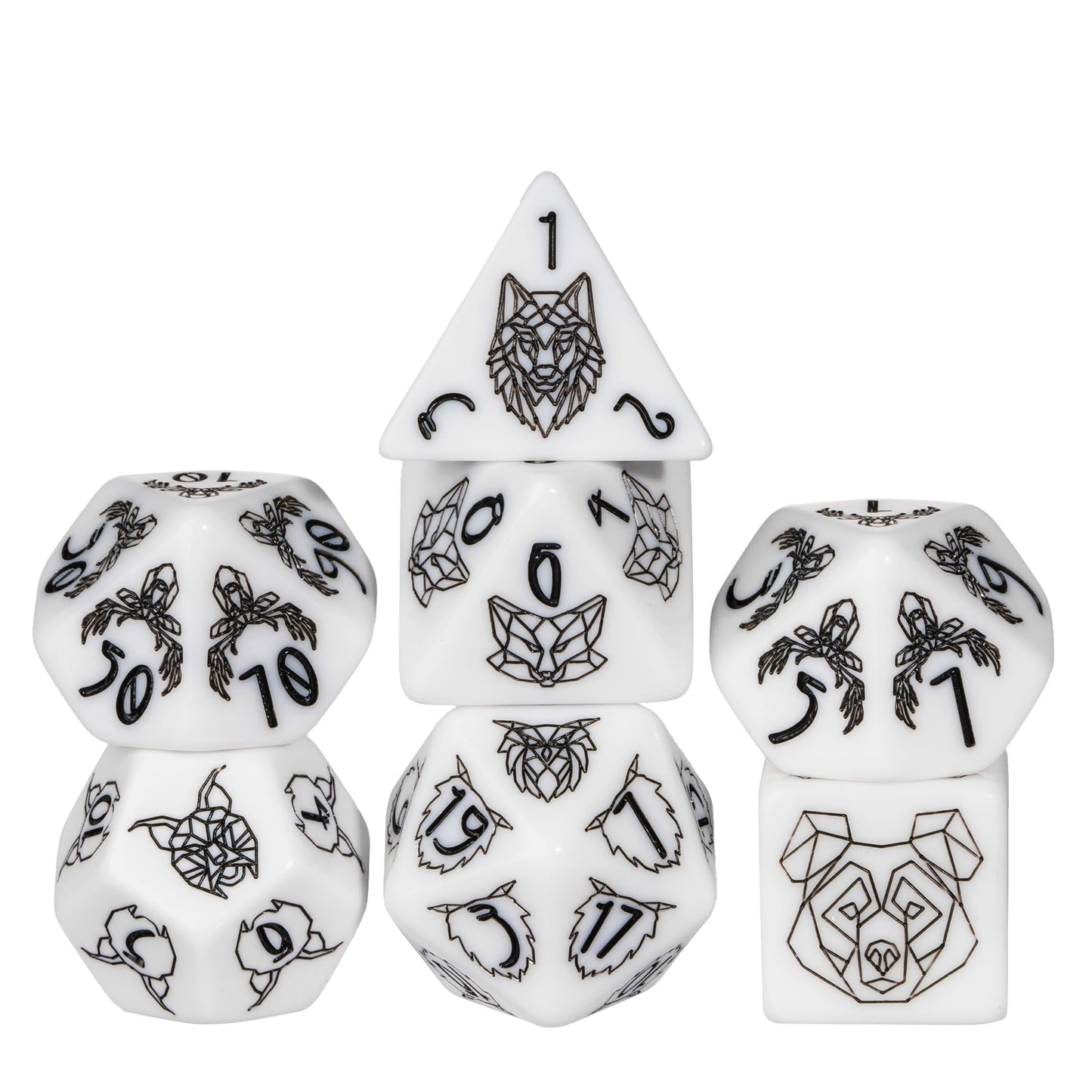 HDdais DND Dice Set, 7PCS Polyhedral Dice Set with Beast Pattern for Dungeons and Dragons, White D&D Dice for Role Playing Game 
