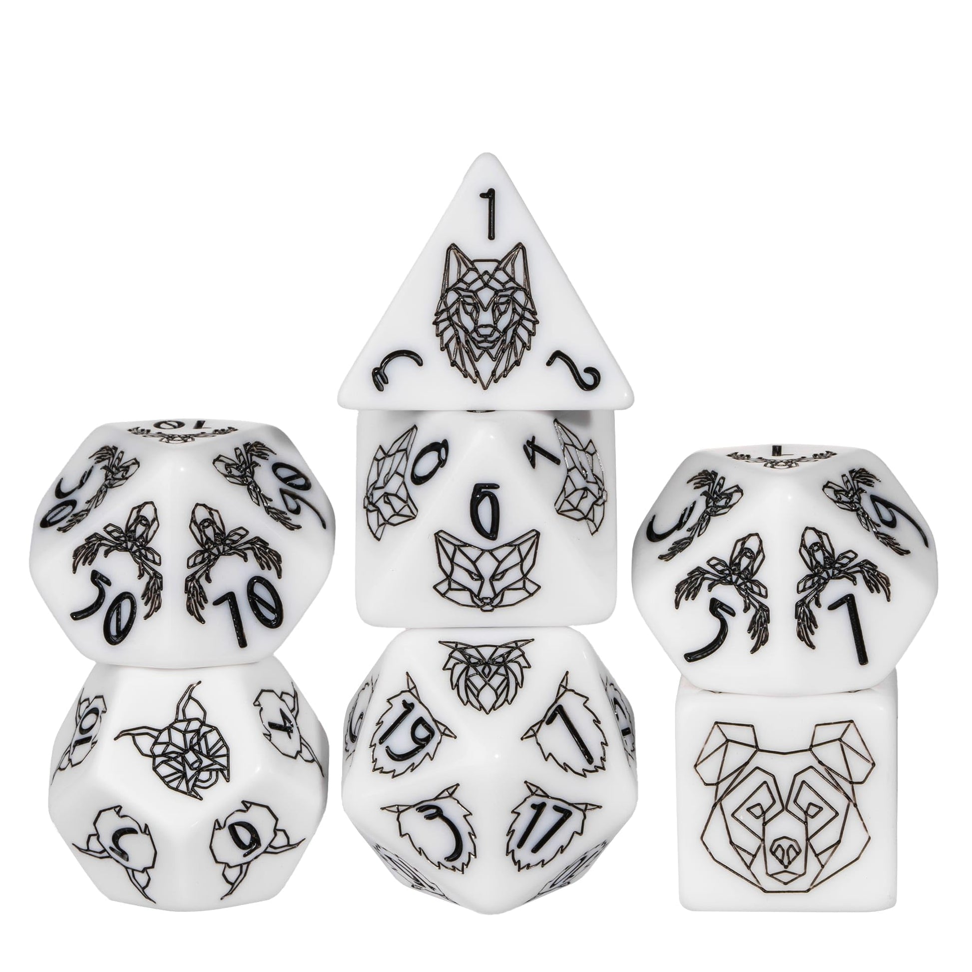HDdais DND Dice Set, 7PCS Polyhedral Dice Set with Beast Pattern for Dungeons and Dragons, White D&D Dice for Role Playing Game 