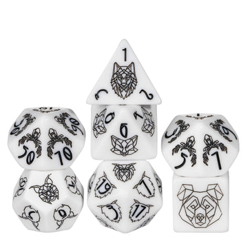 HDdais DND Dice Set, 7PCS Polyhedral Dice Set with Beast Pattern for Dungeons and Dragons, White D&D Dice for Role Playing Game 