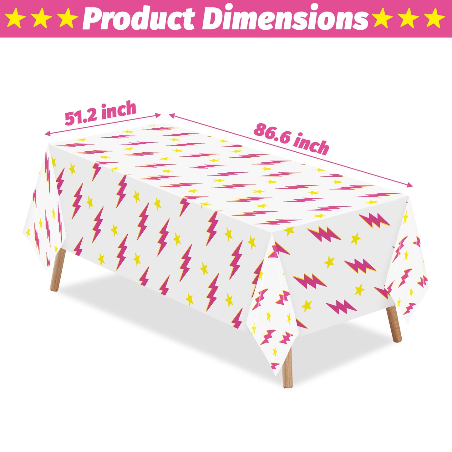 AellasNervalt 3Pcs Preppy Pink Lighting Bolt Party Tablecloths Plastic Rectangle Table Covers Disposable Y2k Tablecloth for Girl