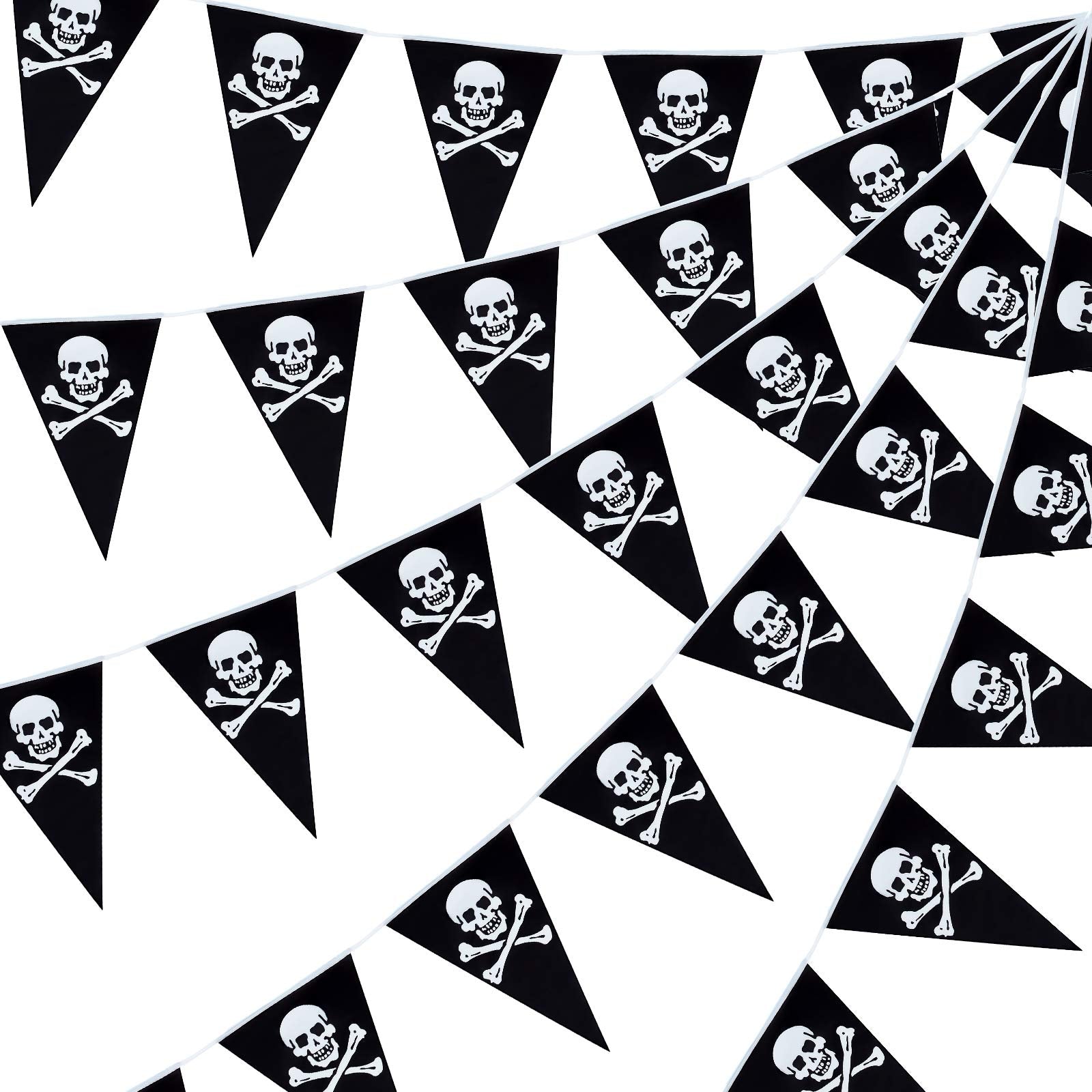 Tatuo 60 Pcs Pirate Banner Skull Halloween Pirate Flag Birthday Party Decorations Jolly Roger Ship Triangle Pennant Bunting Deco