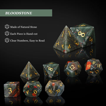 UDIXI Stone DND Dice Set, 7PCS Bloodstone Gemstone Dice Real Stone Dice with Gift Case for Dungeons and Dragons D&D and MTG Tabl