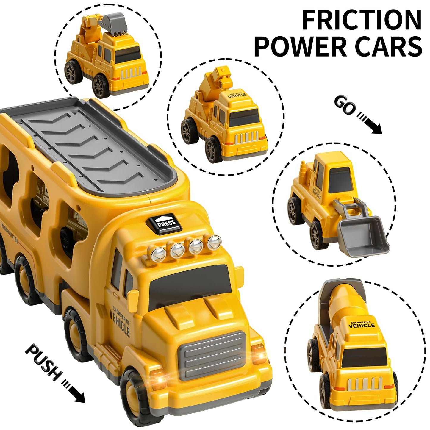 TEMI Construction Truck Boy Toys for 3-5 Year Old Toddlers - Toys for 3 4 5 6 7 Years Old Engineering Transport Vehicle Carrier