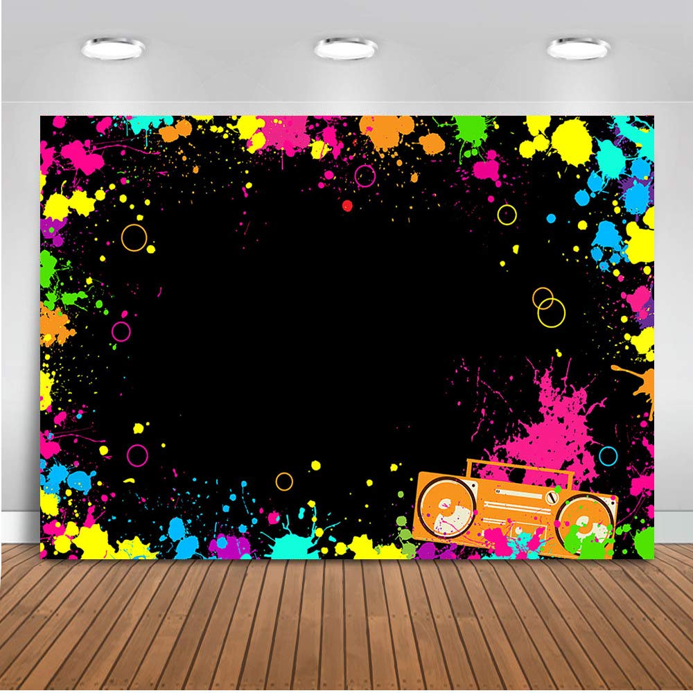 Avezano Neon Backdrop 7x5ft Vinyl Glow Party Decorations Black