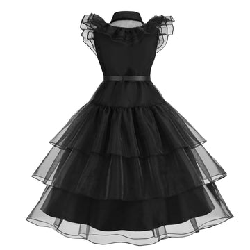 Isswya Girls Black Dress Up Costume For Kids Halloween Cosplay Party Dress With Wig Belt Socks 7-8Y