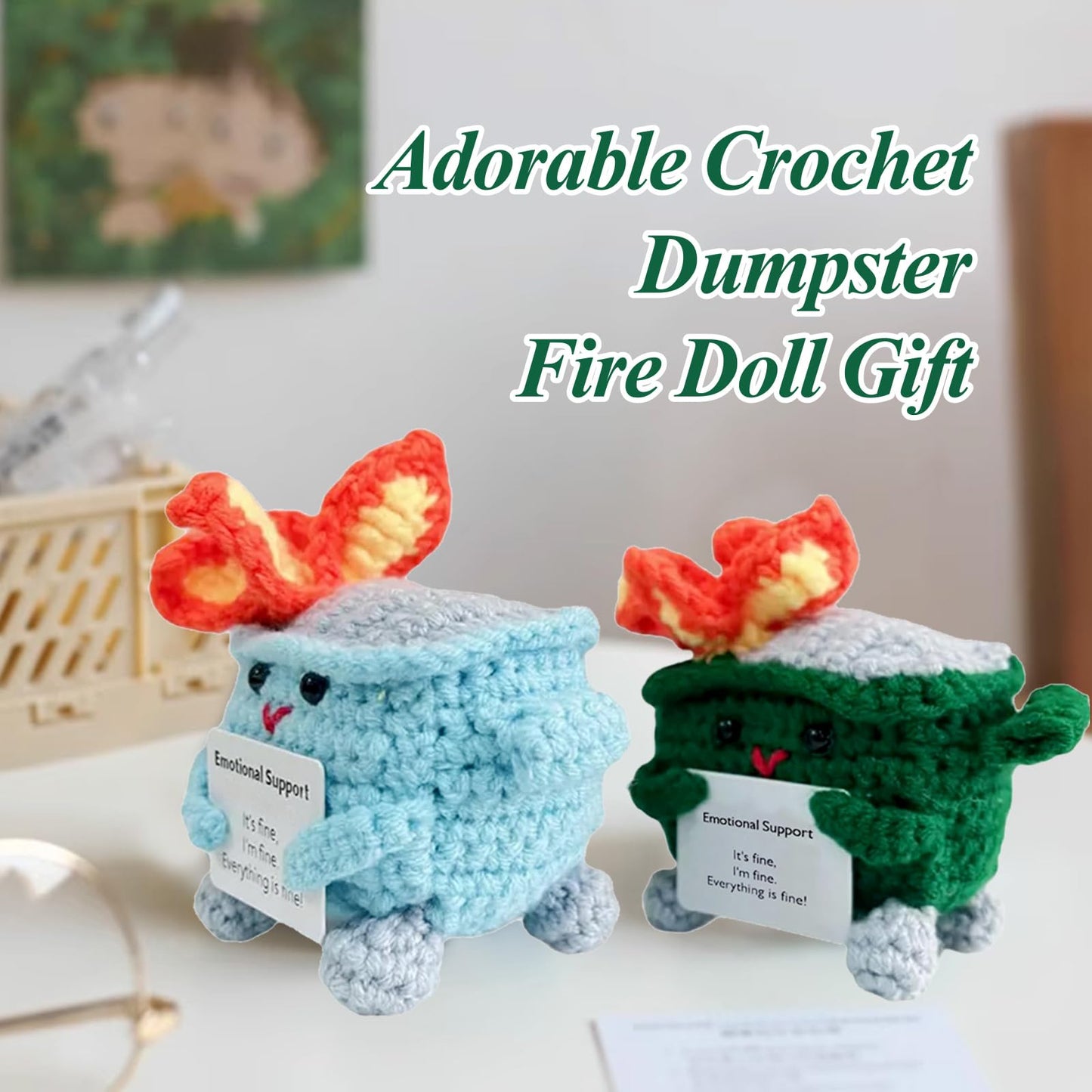 Nordkawa Emotional Support Dumpster- Handmade Crochet Dumpster Fire Doll, Christmas Dumpster Fire Knitting Toy Ornaments With Po