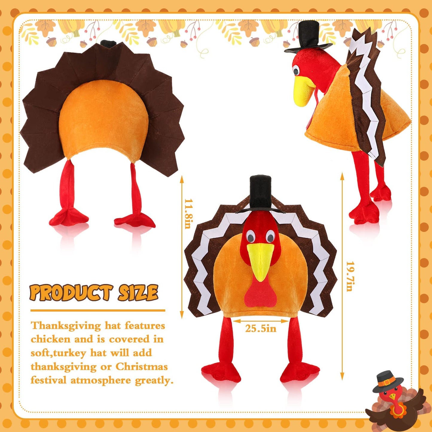 Wittocs 2 Pack Thanksgiving Turkey Hat for Marathon Carnival Party Halloween Cosplay Thanksgiving Fall Dress Up Party
