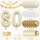 80Th Birthday Decorations Sand White Gold,80Th Birthday Balloons Beige Gold,Happy 80Th Birthday Banner With Cake Toppers Number