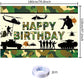 Yilzo Camo Backdrop - Happy Birthday Banner, 70.8 x 47.2 Inch, Camouflage Army Military Photography Background for Soldier Party Decorations