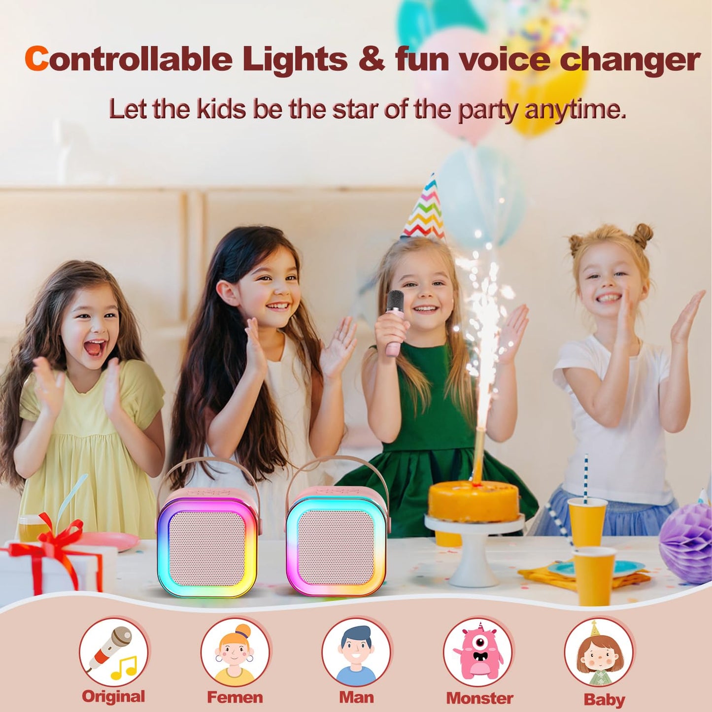 Kinglucky Gift Idea Karaoke Machine For Kids, Portable Mini Karaoke Machine Bluetooth Speaker With 1 Microphone, Colorful Lights