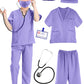 Puteraya Kids Doctor Scrubs Costume Set Doctor Surgical Suit Uniform for Boys Girls Dress Up Halloween Cosplay