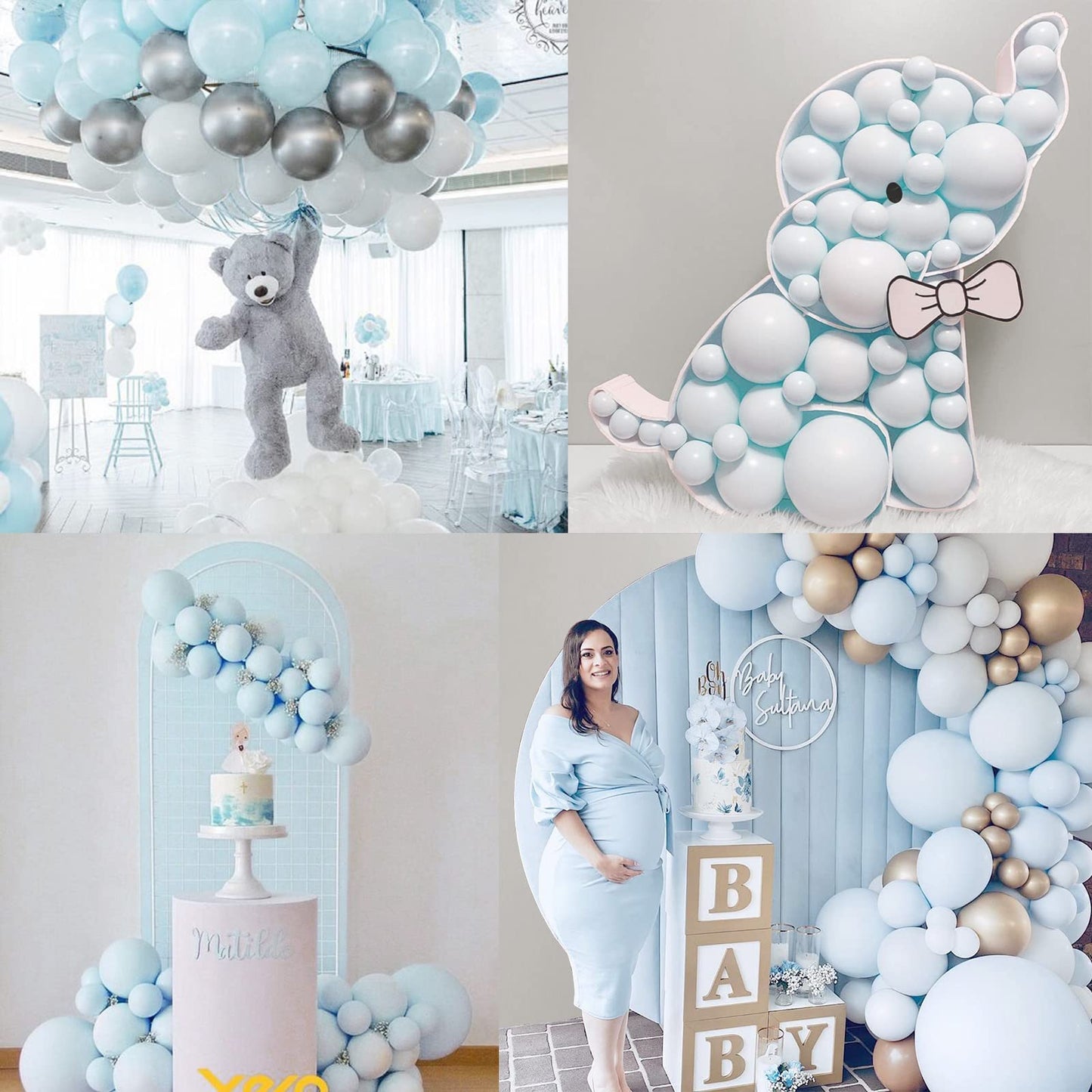Moukiween 130Pcs Pastel Blue Balloons Garland Arch Kit, Different Sizes 18 12 10 5 Inch Latex Balloons For Baby Shower Wedding Birthday Party Decorations