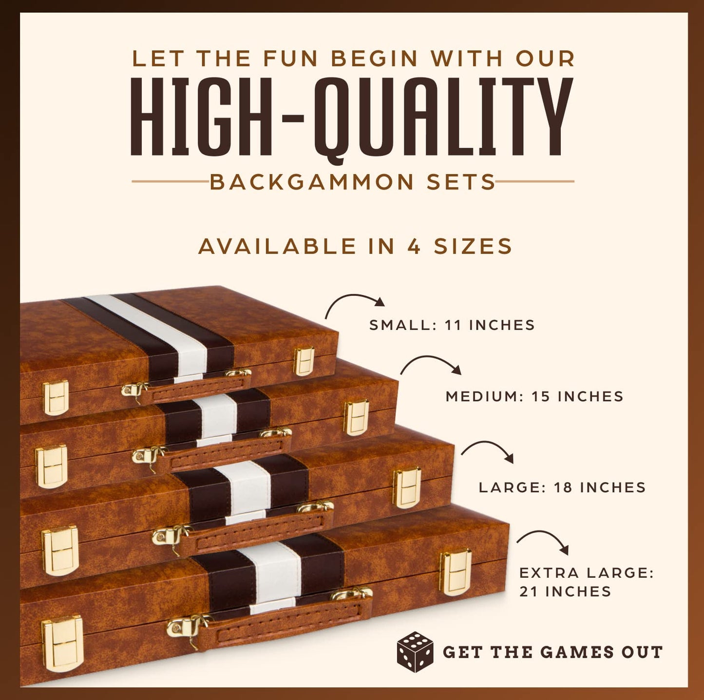 Get The Games Out Backgammon Set - Classic Board Game - Medium Size - Brown - Metal with Leatherette Accents - Model 43227-2678