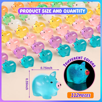 SYWHXY 112PCS Luminous Mini Resin Pigs Cute Mini Pigs Figures Glow in The Dark, Tiny Pigs Miniature Charms Ornament for Garden L