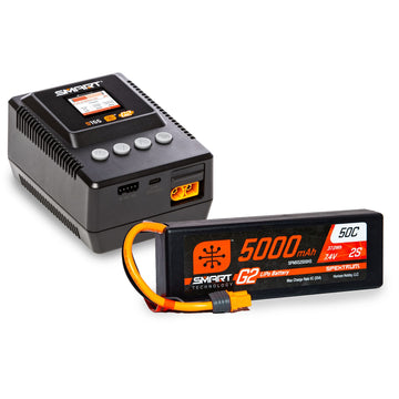 Spektrum Smart Powerstage Surface Bundle: 5000mAh 2S LiPo Battery IC3 / S155 Charger, SPMXBCB1