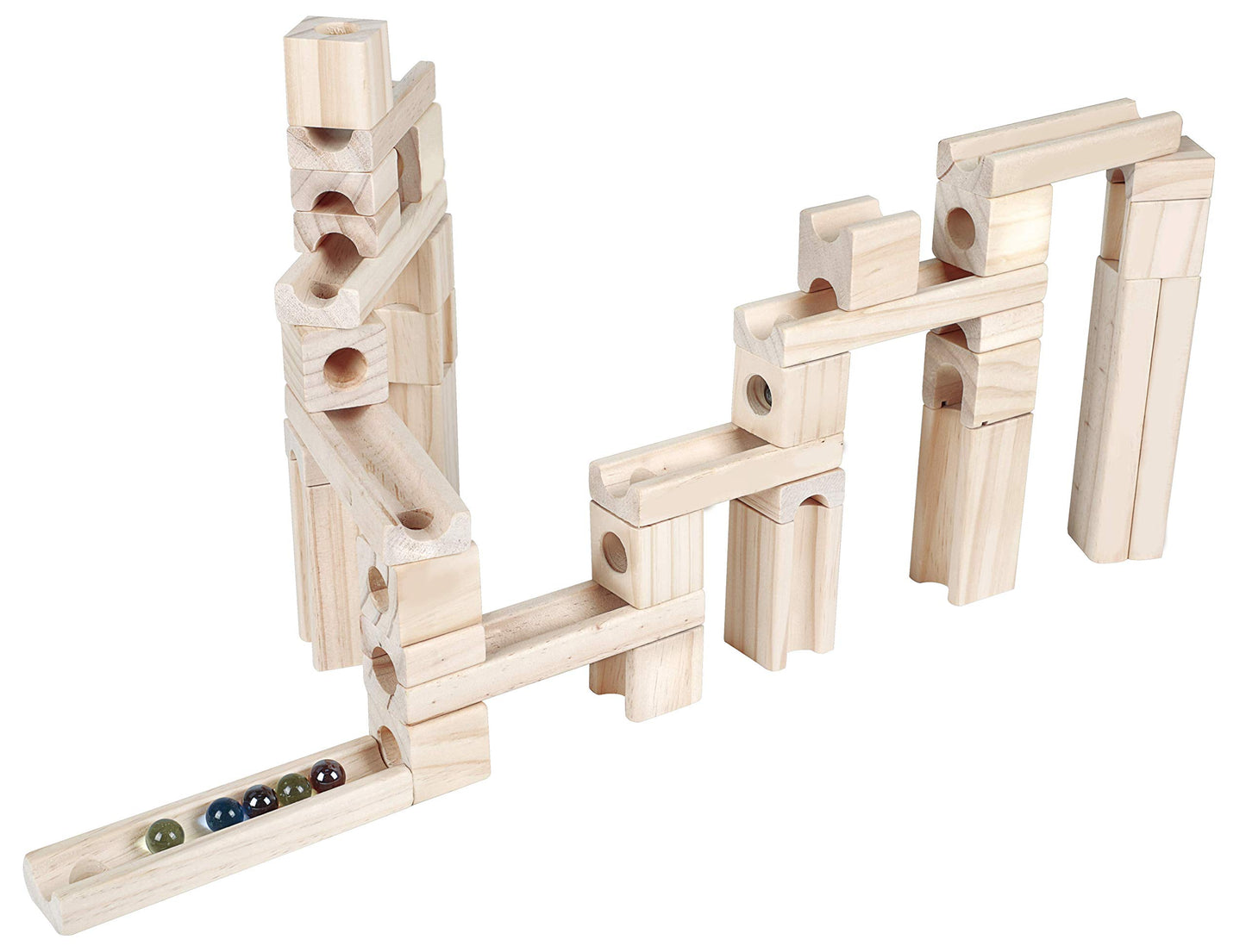 Marble Run Wood Toys, 60 Pieces Wooden Classic Ramps Track Building Construction Block Set Toys For Kids And Toddler